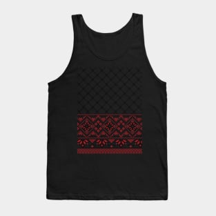Palestinian Arabic Kufiya Keffiyeh or also called Hatta Traditional Pattern with Tatreez Embroidery Art Design Red Black on White Tank Top